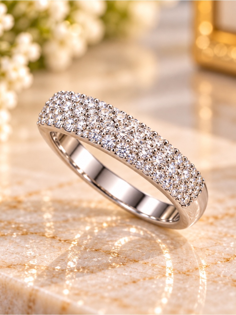 White Gold Filled CZ Pave Band Ring Women’s Anniversary Jewelry. Size 9